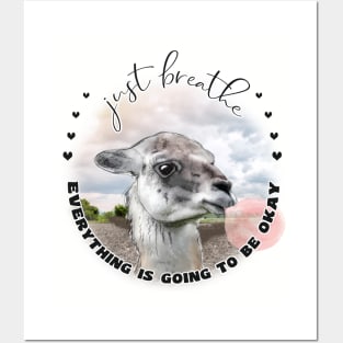 Cute Llama with Bubblegum Just Breathe Posters and Art